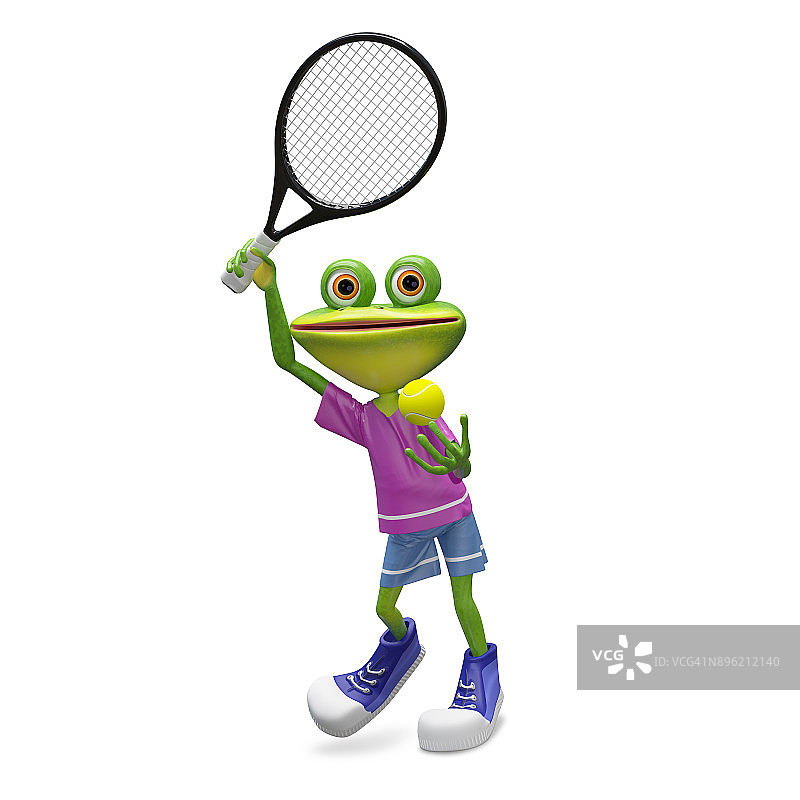 3D插图青蛙与网球拍图片素材