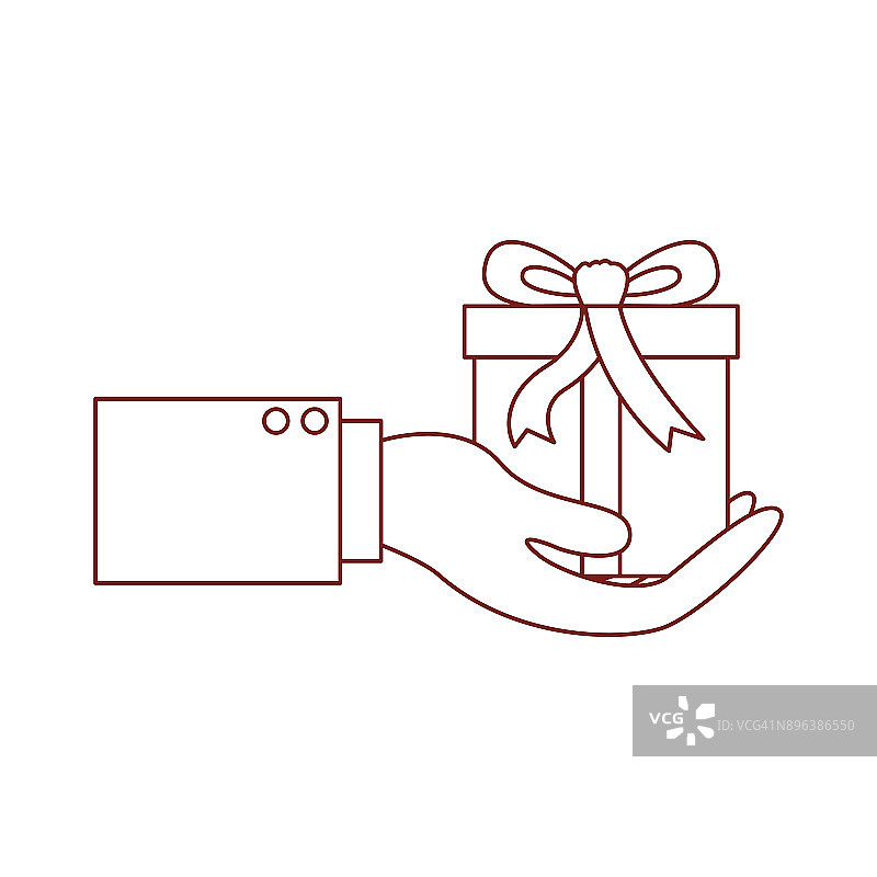 手握礼品盒在深红色轮廓图片素材