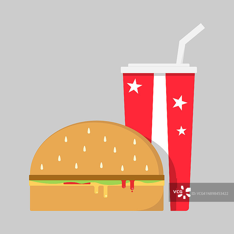 美国汉堡红纸或塑料杯加可乐。快餐。图片素材