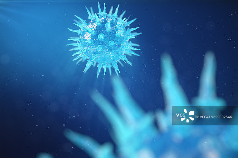 三维插图病毒，细菌，细胞感染的生物体，病毒抽象背景。被感染生物体中的肝炎病毒图片素材