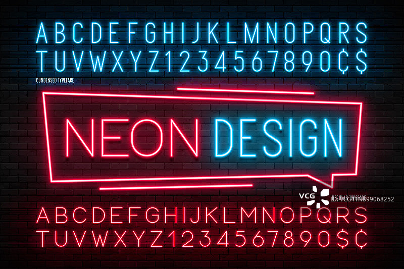 霓虹灯字母，逼真的额外发光字体。2在1图片素材