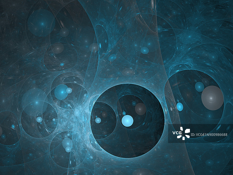 完美的抽象数字蓝色背景。气泡和圆圈的组成和分形元素与空间、科学和现代技术的隐喻关系。图片素材
