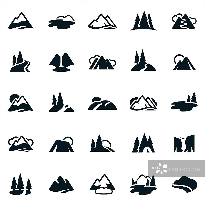 山脉，丘陵和水路图标图片素材
