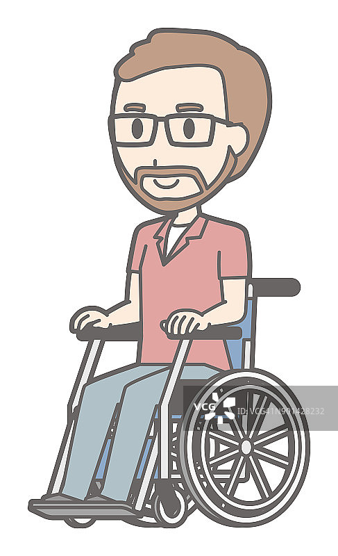 一个戴眼镜留着胡子的男人坐在轮椅上图片素材