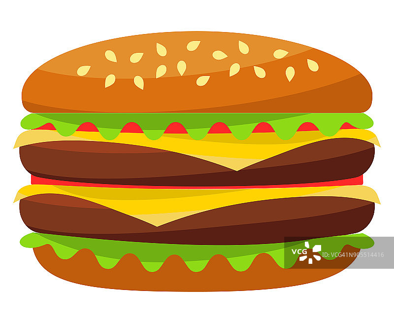彩色汉堡汉堡芝士汉堡快餐图标海报孤立在白色的背景。图片素材