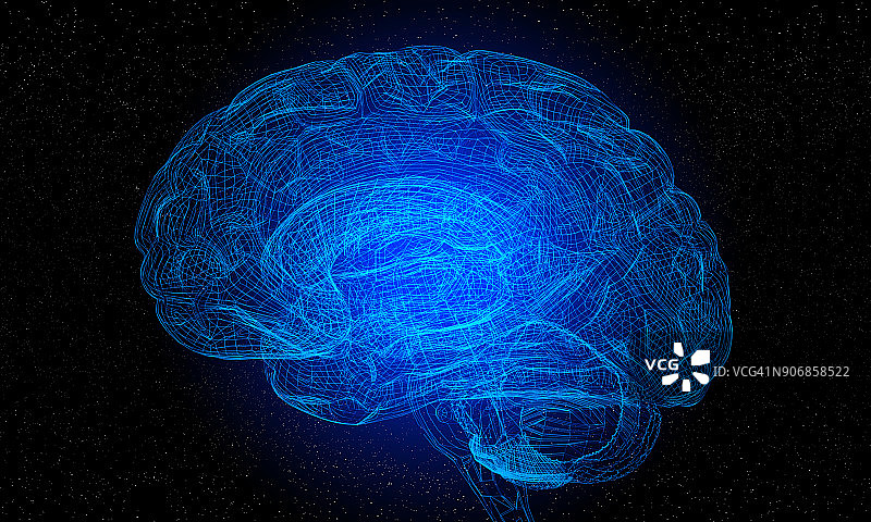 人工智能与未来的3d线框人脑图片素材