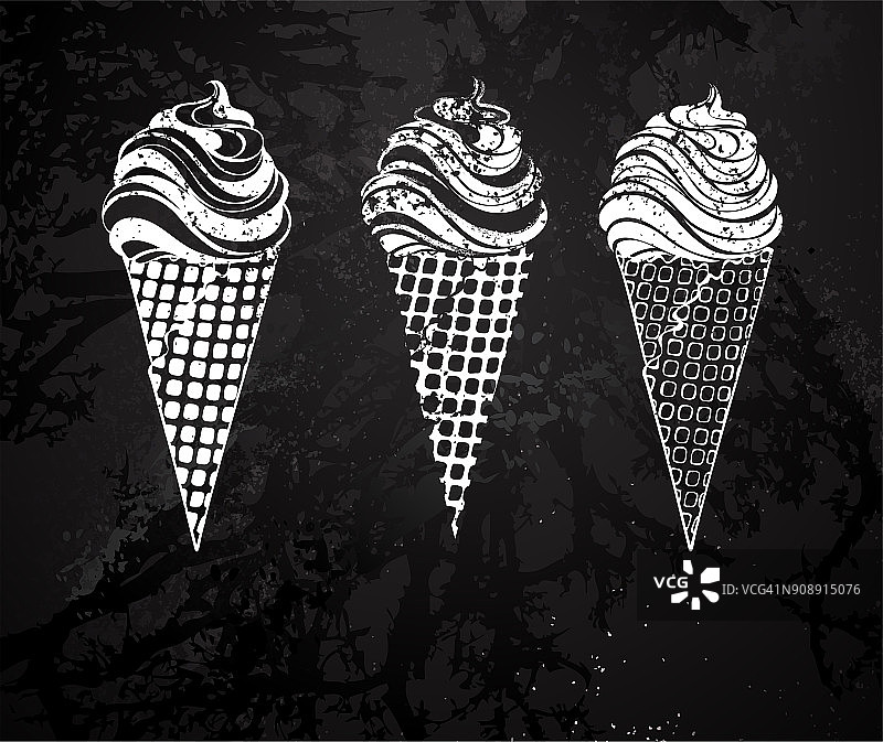 三支冰淇淋粉笔画图片素材