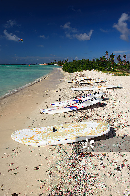 阿鲁巴北部哈迪库里海滩的风筝冲浪板图片素材