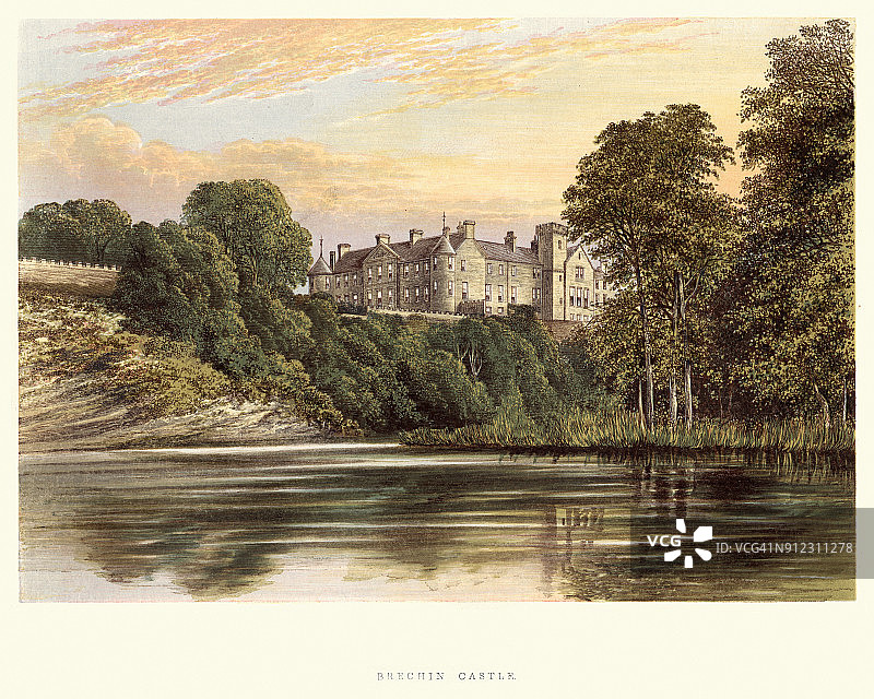 布莱辛城堡，安格斯，苏格兰，19世纪图片素材