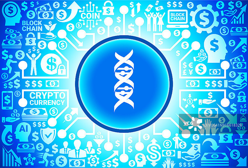 货币和加密货币背景上的DNA图标图片素材