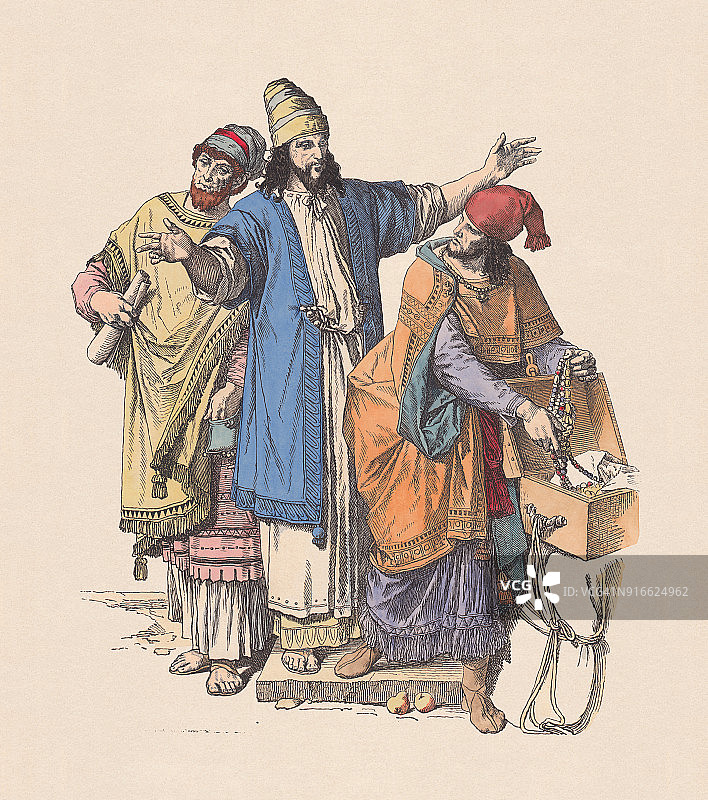 犹太贵族，手工彩色木刻，大约1880年出版图片素材