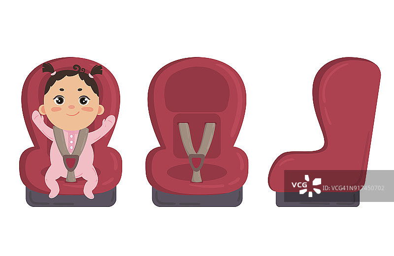 婴儿在汽车座椅上。安全座椅的侧面和正面图片素材