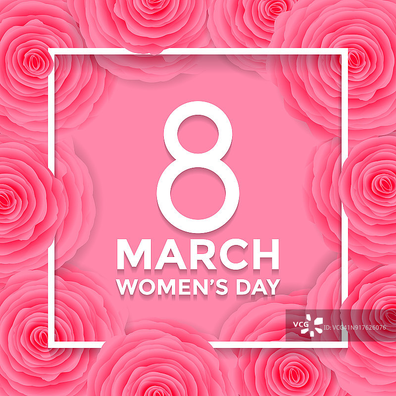 3月8日妇女节贺卡的鲜花图案背景。矢量文字为妇女或母亲节假日与花或玫瑰图案设计图片素材