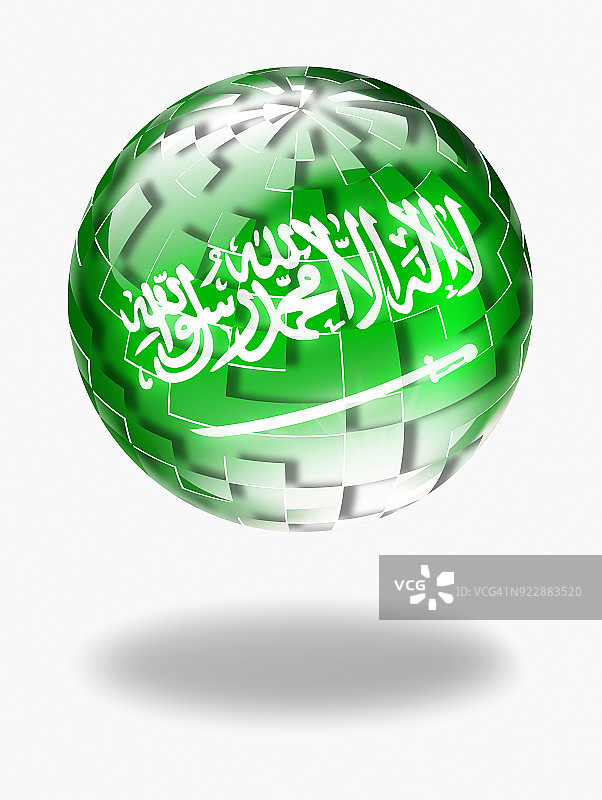 沙特阿拉伯按钮球与旗帜孤立在白色图片素材
