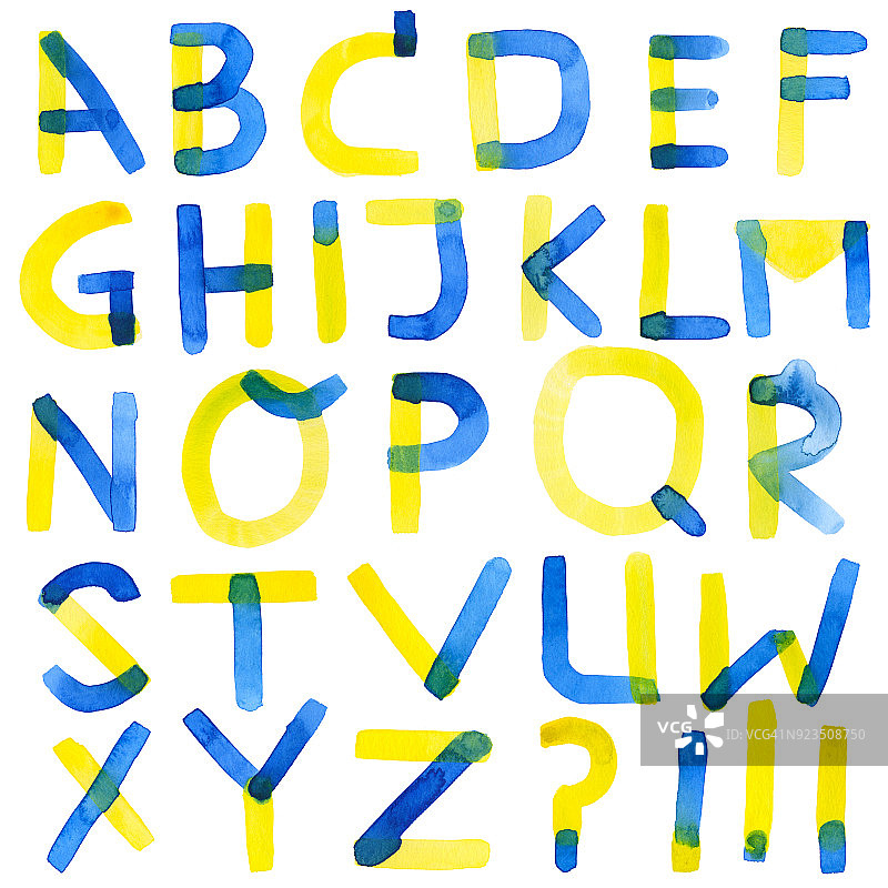 蓝色和黄色水彩字母图片素材