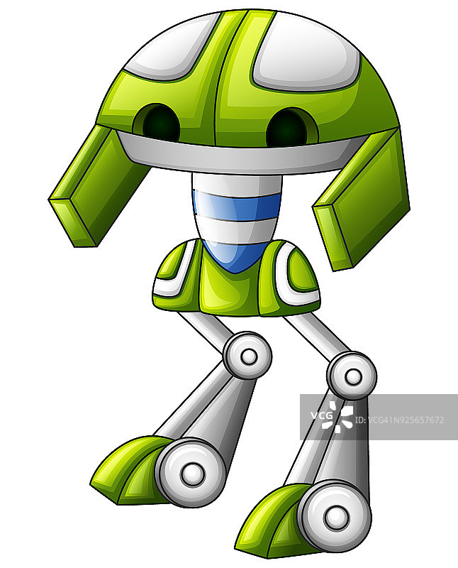 可爱的机器人绿色卡通孤立在白色背景图片素材