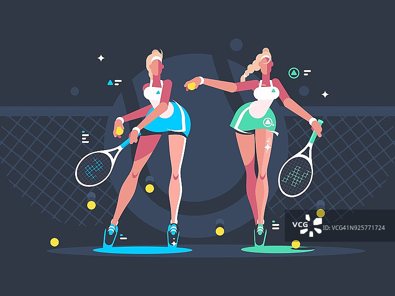 女孩们在球场上打网球图片素材