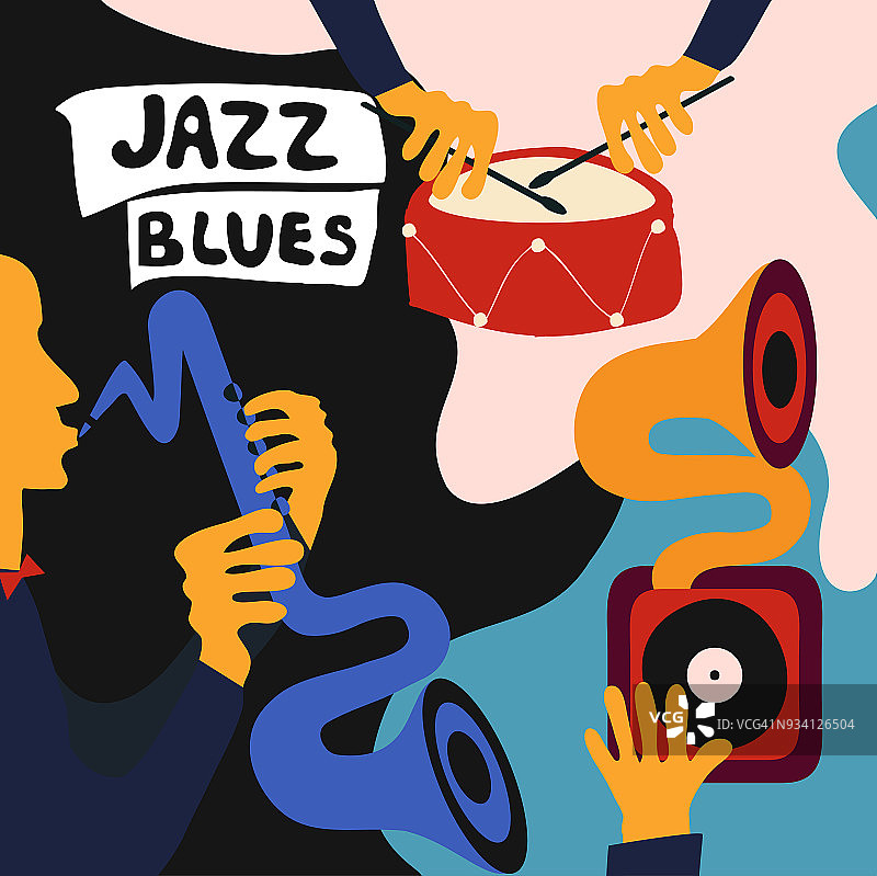 爵士音乐节彩色海报与乐器图片素材