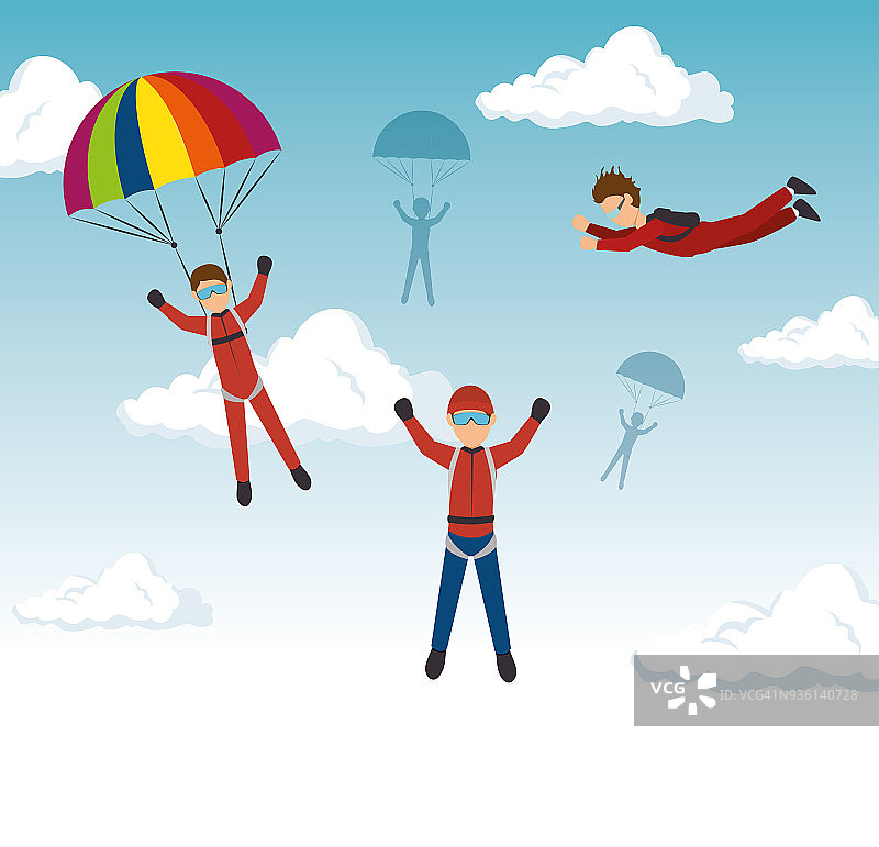 极限运动跳伞设计孤立图片素材