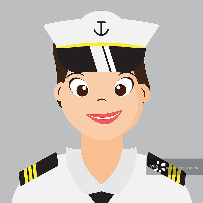 女海军与海军制服，微笑卡通人物设计，矢量，插图。图片素材
