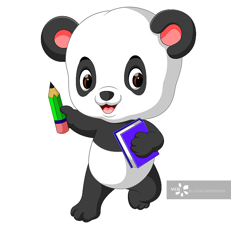 可爱的熊猫拿着铅笔和书图片素材