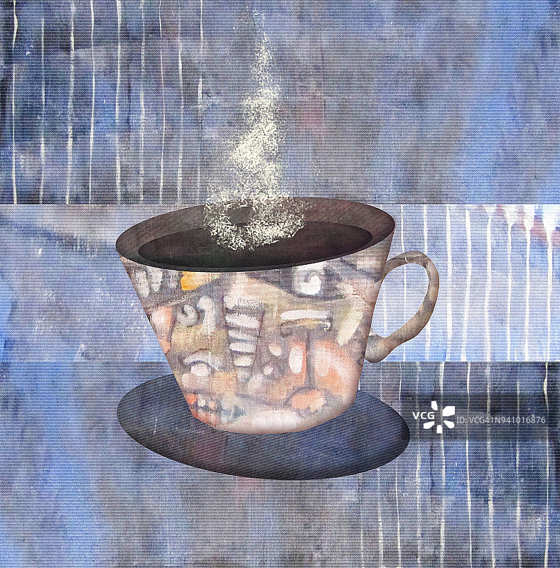 在热气腾腾的咖啡或茶的杯子上画图案图片素材