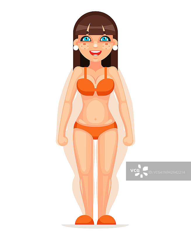 胖女瘦轮廓人物健康饮食卡通设计矢量插图图片素材