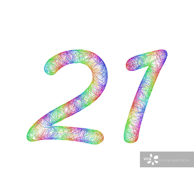 彩虹素描周年设计-数字21图片素材