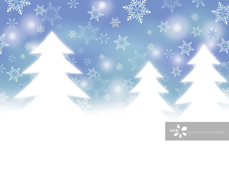蓝色，白雪覆盖的森林背景，矢量插图。图片素材