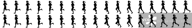 女孩跑步和慢跑的剪影图片素材