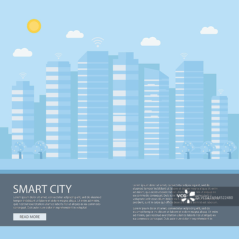 现代智慧城市海报。城市景观作为背景图片素材