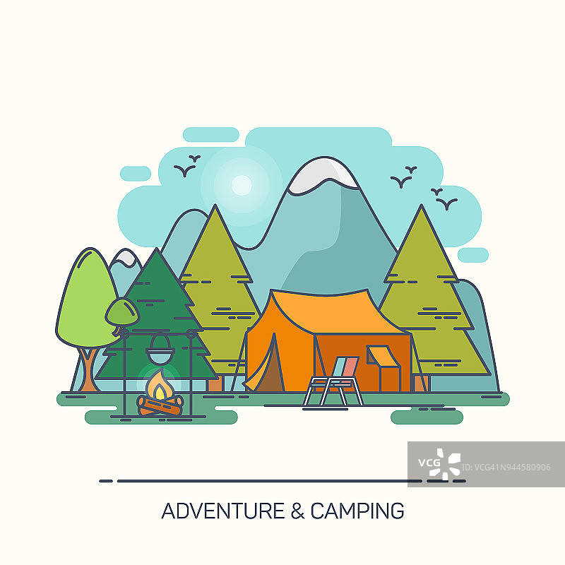 森林中的帐篷和篝火图片素材
