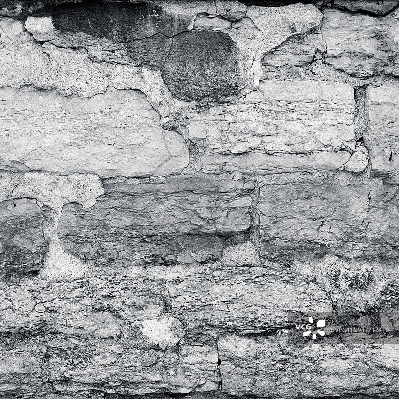 灰泥石墙开裂，黑白两色图片素材