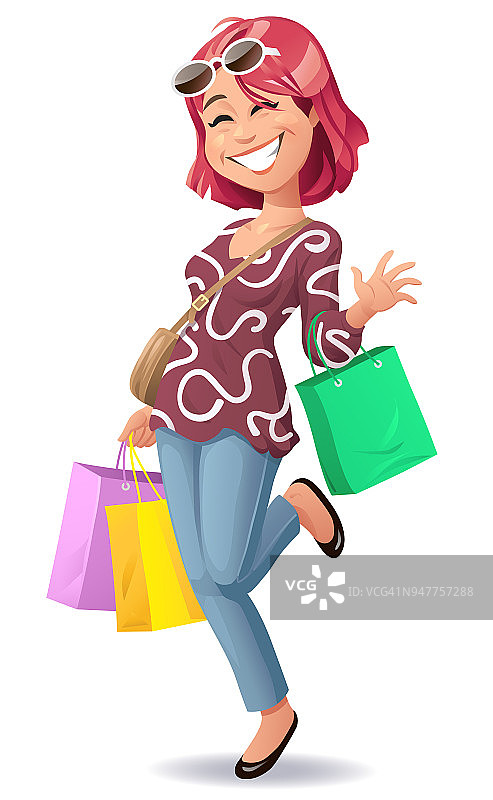 年轻的红发女人正在购物图片素材