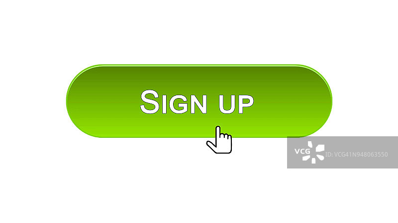 注册网页界面按钮用鼠标光标点击，绿色，在线图片素材