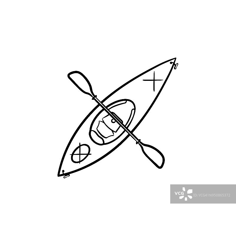 皮划艇与桨手绘草图图标图片素材