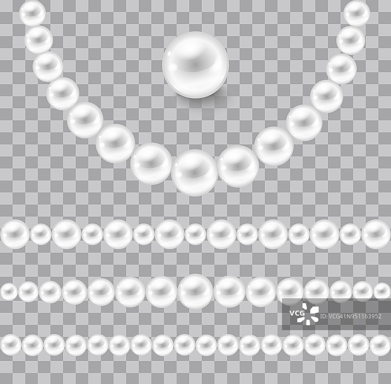 珍珠项链和分隔器的矢量集合在透明的背景上隔离图片素材