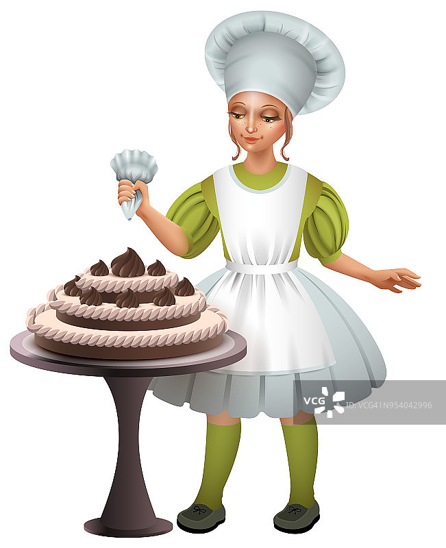 小女孩厨师制服装饰巧克力蛋糕图片素材