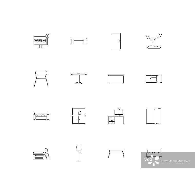 家具和家庭口音线性薄图标集。勾勒出简单的矢量图标图片素材