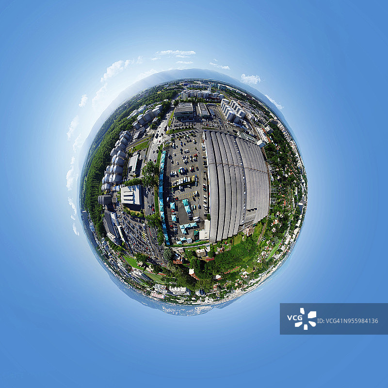 瑞士日内瓦储罐上空360°小星球景观图片素材