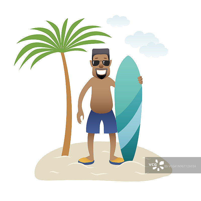 海滩上的夏日横幅男正站在棕榈树下图片素材