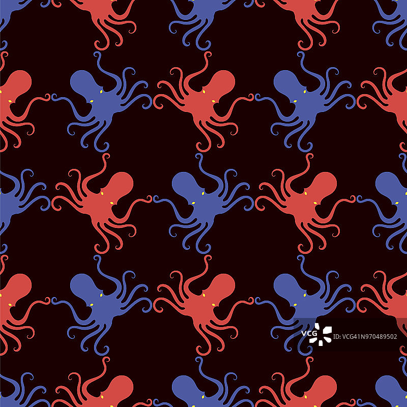 彩色章鱼图标无缝模式。Stilized变形设计。海鲜模板图片素材