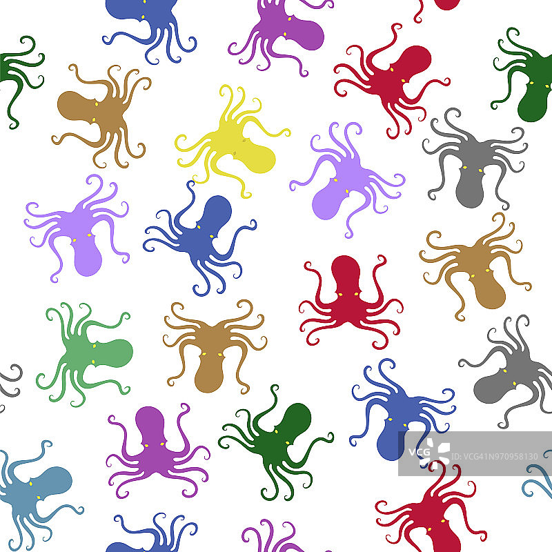 彩色章鱼图标无缝模式。Stilized变形设计。海鲜模板图片素材