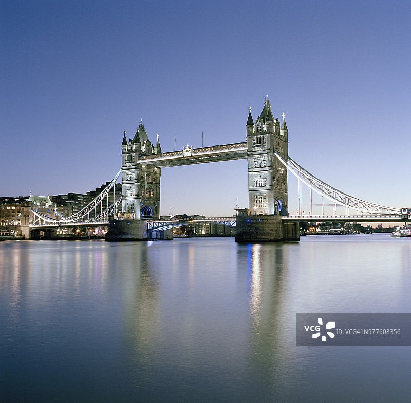 黎明时分，伦敦标志性建筑被晴朗的天空照亮图片素材