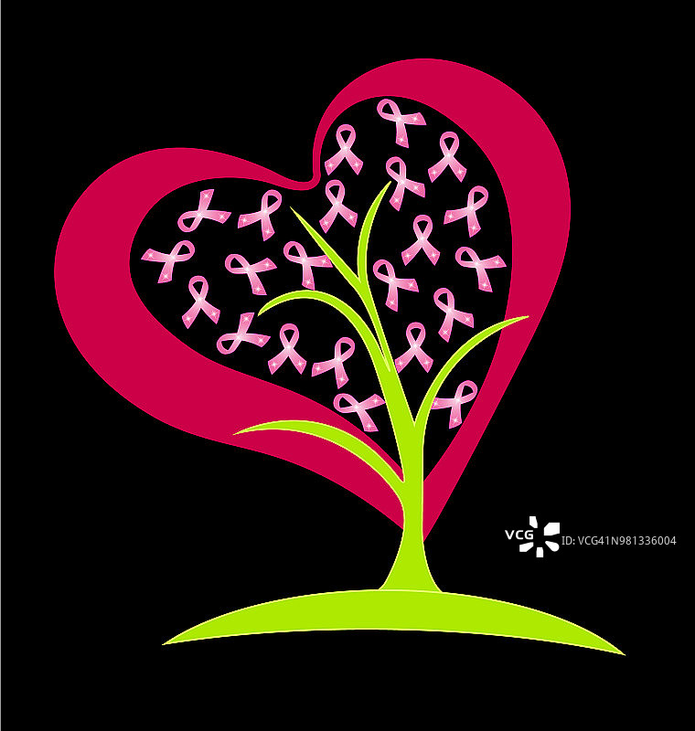 树爱心与癌症意识丝带图标矢量设计图片素材