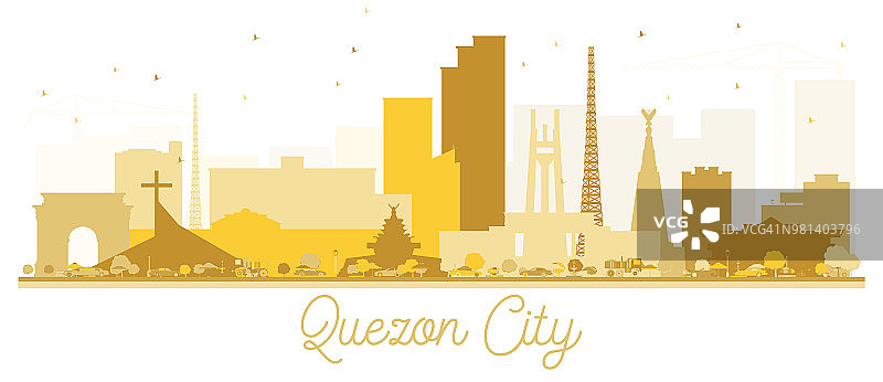 奎松城市天际线金色剪影。图片素材