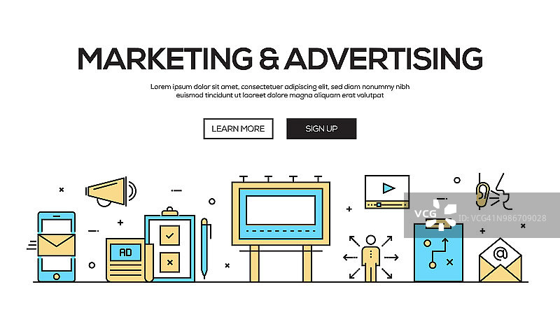 营销和广告平面线网页横幅设计图片素材