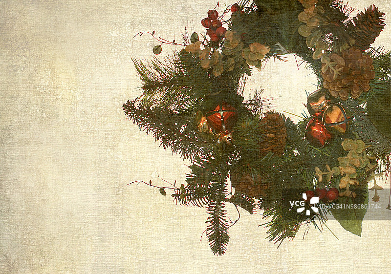 老式的圣诞花环，有纹理和复制空间图片素材