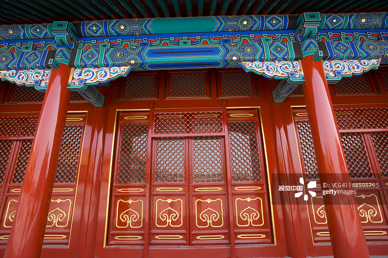 精美的廊柱在协和门，和谐门，紫禁城。图片素材