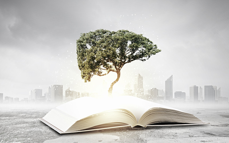 概念形象与绿树生长从书。阅读与自我教育图片下载